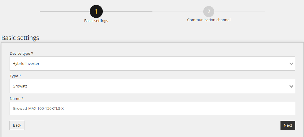 Basic settings of the Growatt inverter in the Reduxi Configurator