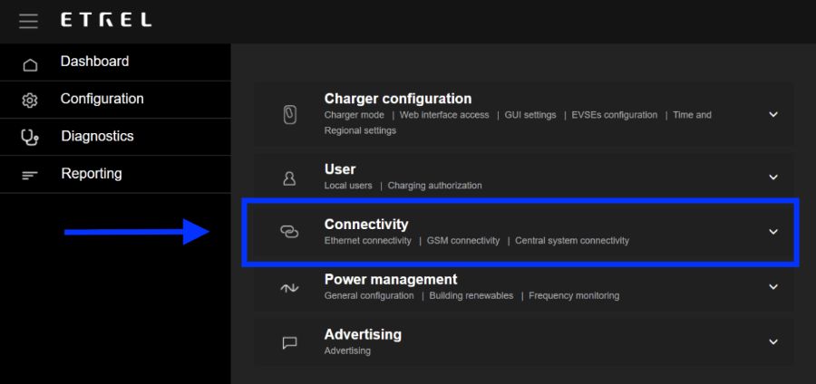 Connectivity section of the charger
