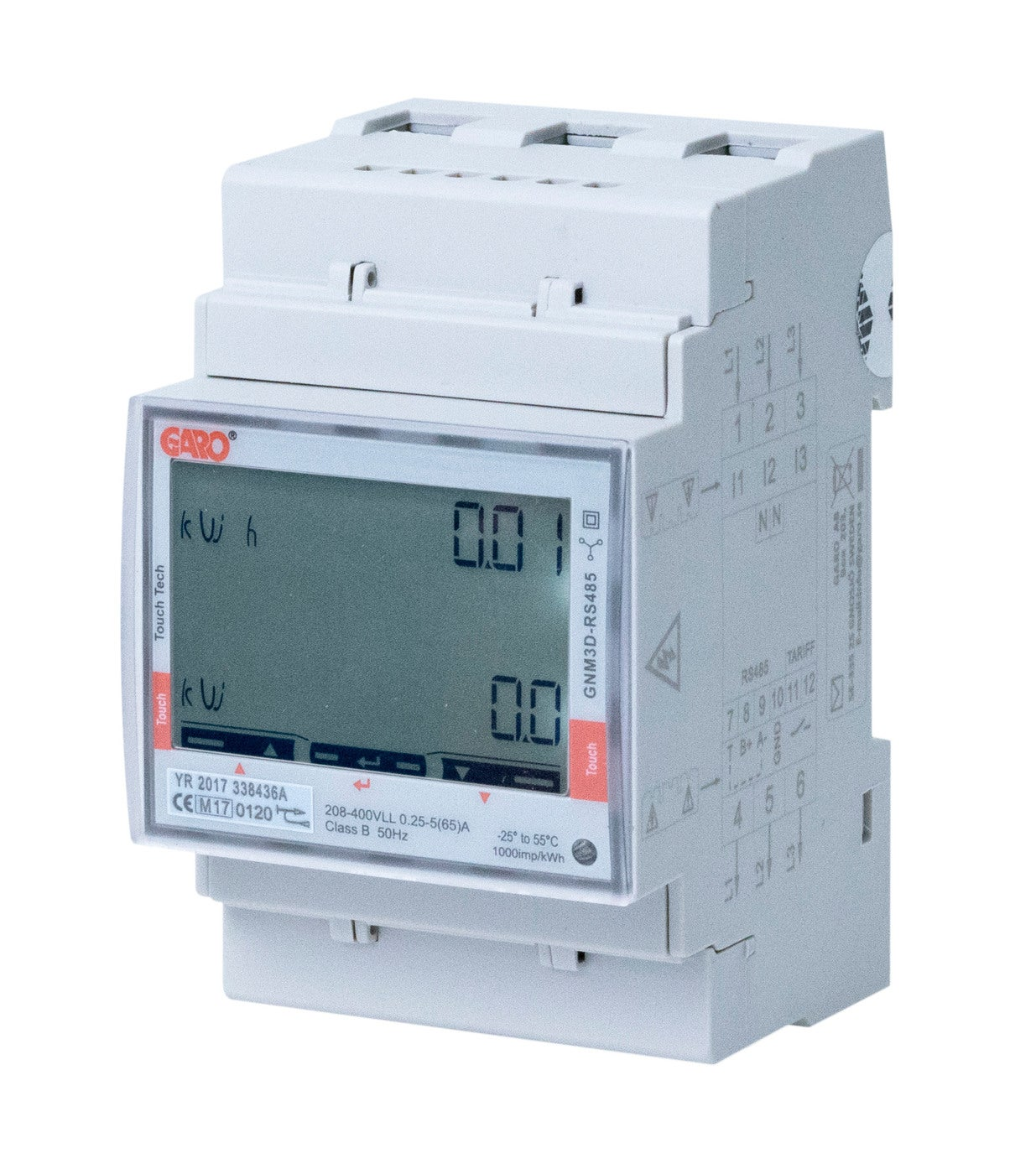 Dreiphasiger Hutschienen-Energiezähler GARO GNM3D-RS485 mit LC-Display
