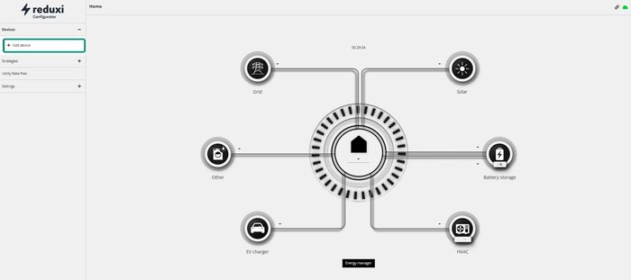 Domača stran Reduxi Configurator z označenim Add device v stranski vrstici Devices