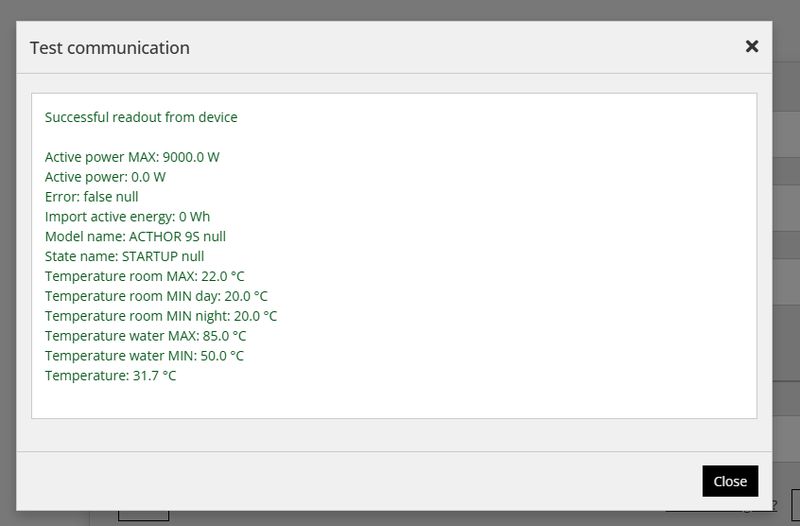 Reduxi Configurator, dijalog Test communication: uspešno očitavanje, model ACTHOR 9S