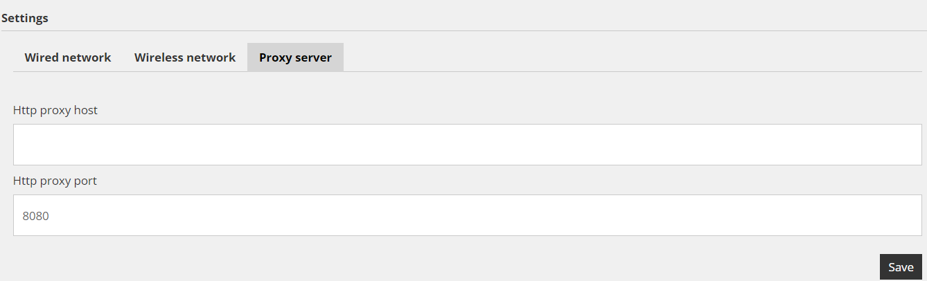 Reduxi controller Settings, zavihek Proxy server: Http proxy host prazno, Http proxy port 8080