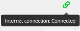 Vrstica stanja z zeleno ikono povezave in opisom Internet connection: Connected