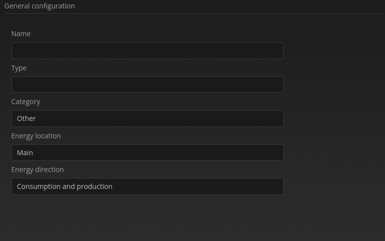 Reduxi Configurator General configuration: category Other, location Main, direction Consumption and production