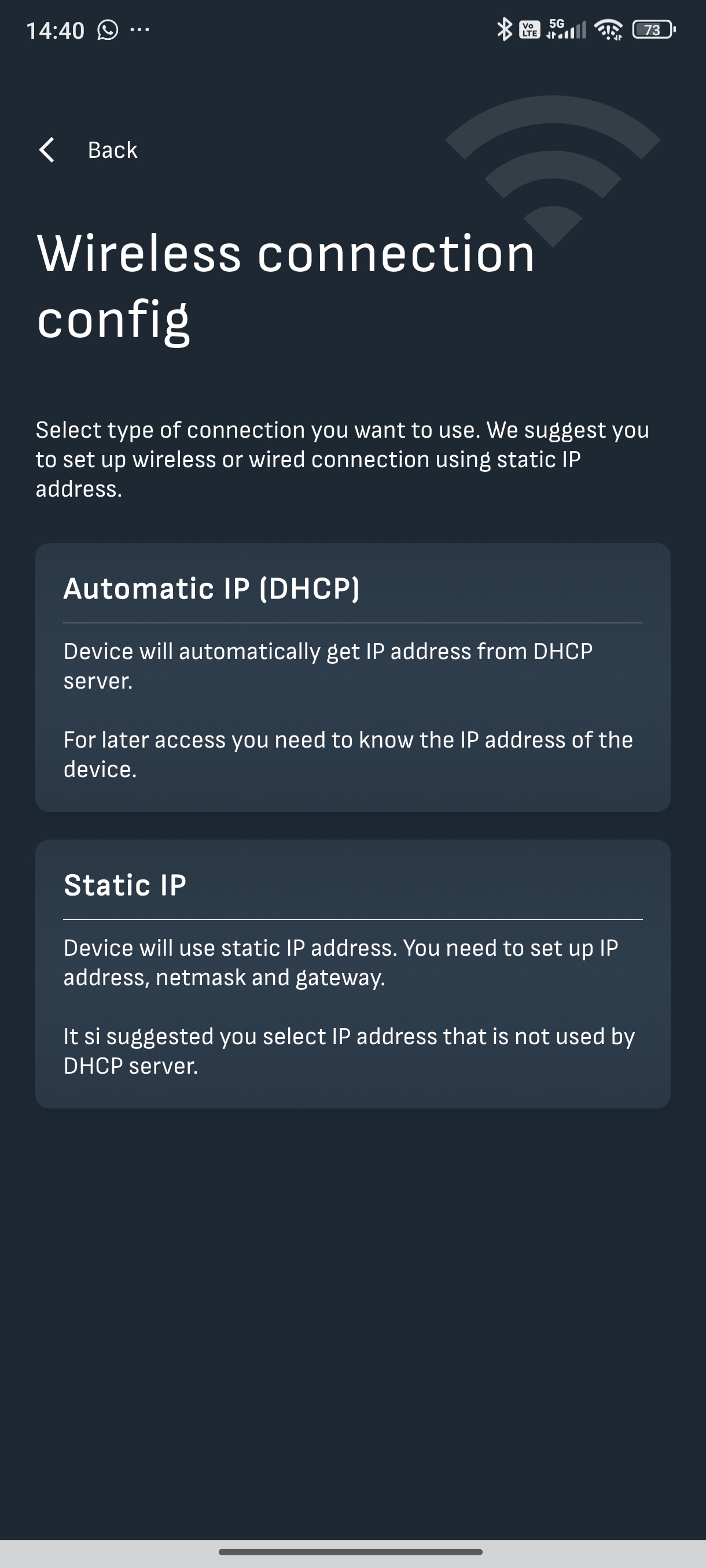 Reduxi-sovelluksen IP-osoitteen valinta: Automatic IP (DHCP) tai Static IP lyhyine selityksineen