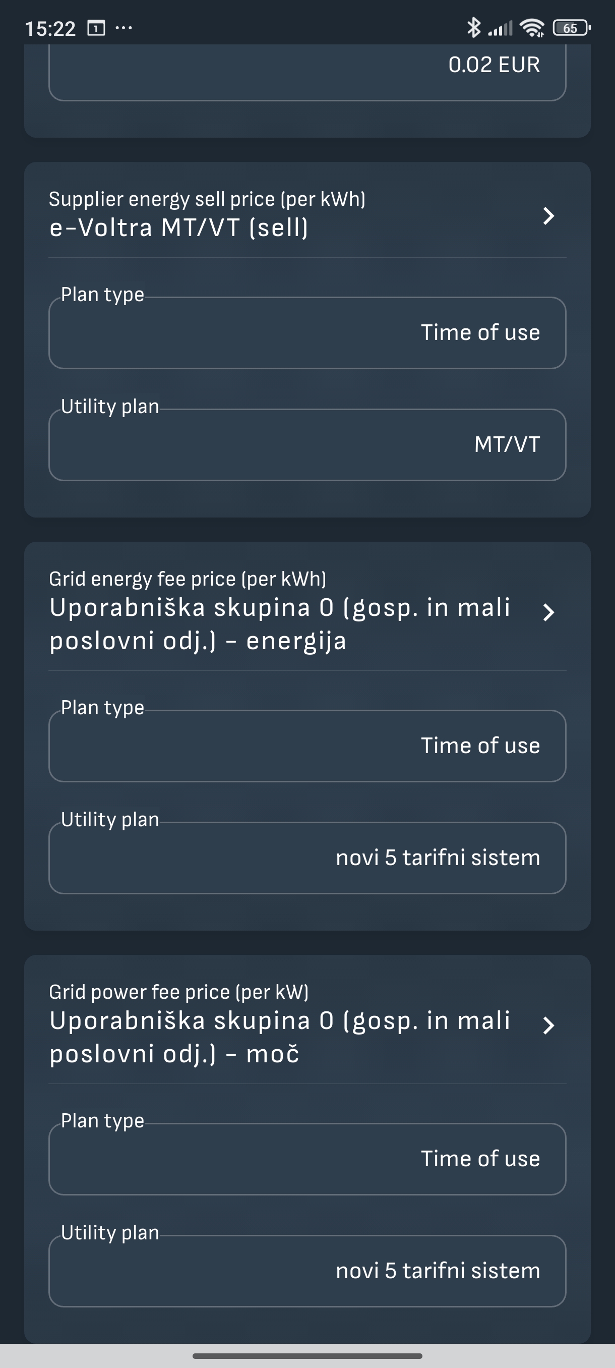 Planos de preços da app Reduxi: preço de venda e-Voltra MT/VT, taxa de energia da rede e taxa de potência da rede, Uporabniška skupina 0