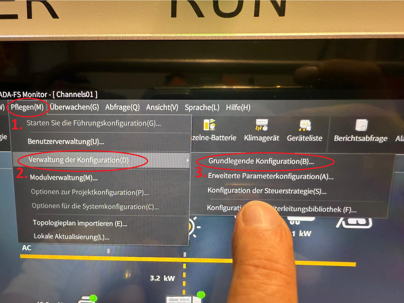 Percorso di menu di AlphaESS ADA-FS Monitor: Pflegen, Verwaltung der Konfiguration, Grundlegende Konfiguration