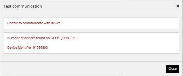 Test communication do Reduxi Configurator para OCPP: sem comunicação, 1 dispositivo encontrado, identificador 91099800