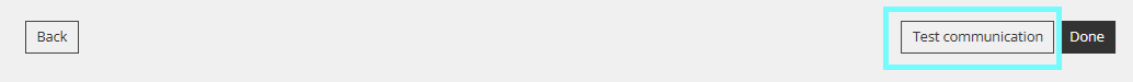 Knoppenbalk van de Reduxi Configurator met de knop Test communication gemarkeerd